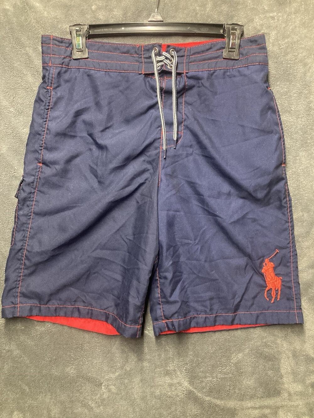 Polo Ralph Lauren Boys L(14-16) Blue Red Big Pony Swim Trunks Board Shorts Lined